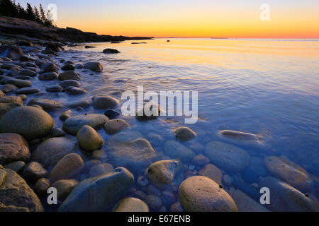 Le lever du soleil, Blueberry Hill, la péninsule de Schoodic, Acadia National Park, Maine, USA Banque D'Images