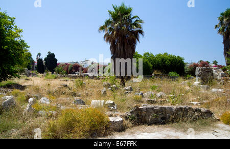 Vestiges de l'ancienne agora excavées, Kos Town, Kos Island, îles du Dodécanèse, Grèce. Banque D'Images