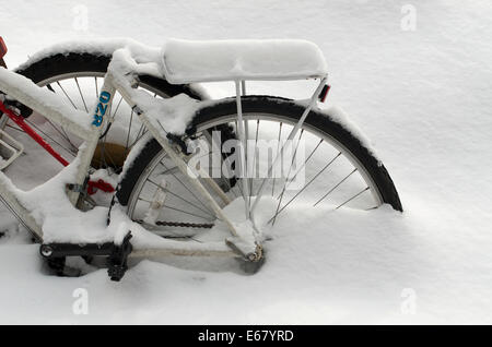 Deux vélos par la neige. Banque D'Images