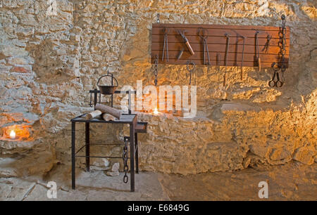 Château de SPISSKY, SLOVAQUIE - Juillet 19, 2014 : l'oubliette de fers du château. Banque D'Images