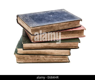 Pile de très vieux livres isolé sur fond blanc, les livres sont autour de 100 ans ! Banque D'Images