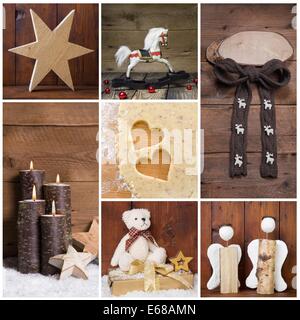 Naturelle décoration de Noël en bois. Différents objets dans un collage. Banque D'Images