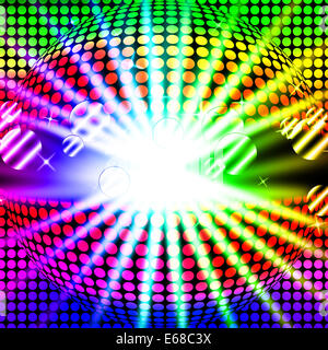Arrière-plan lumineux boule disco sens poutres et danser Banque D'Images