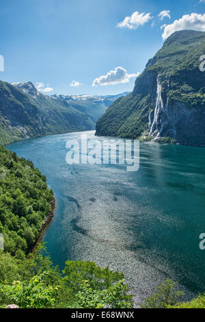 Sept Sœurs cascade dans le Geirangerfjord, Norvège Banque D'Images