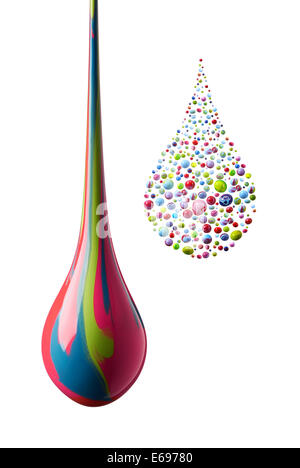 Des gouttelettes de peinture couleurs mixtes isolated on white Banque D'Images