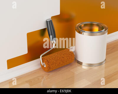 3D render of brosse rotative et peut à la partie mur peint. Concept de rénovation de luxe Banque D'Images