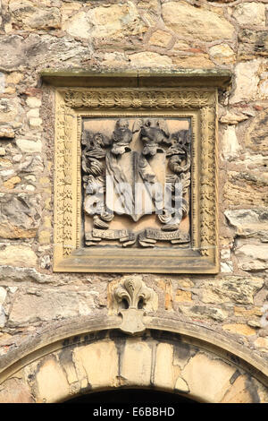 Sculpture de cimier porte à Marie Reine d'Écosse en Écosse, Jedburgh Banque D'Images