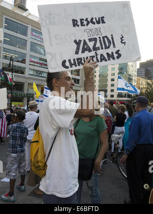 Manifestation en soutien d'Israël et les minorités religieuses persécutées sous l'Islam à Union Square à New York, le 17 août 2014. Banque D'Images