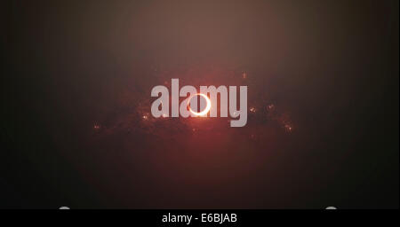 Éclipse de soleil dans les environs de système solaire. Banque D'Images