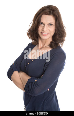 Belle femme d'âge moyen plus isolé sur fond blanc. Banque D'Images