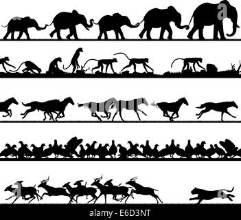 Ensemble d'animaux vecteurs modifiables avec des premiers plans silhouette tous les chiffres en tant qu'objets séparés Illustration de Vecteur