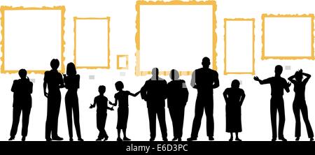 Silhouettes vecteur modifiable de diverses personnes, à un musée ou galerie d'art Illustration de Vecteur