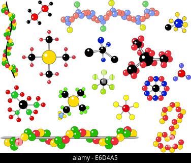 Sélection de molécules génériques de scénario et structure atomique Illustration de Vecteur