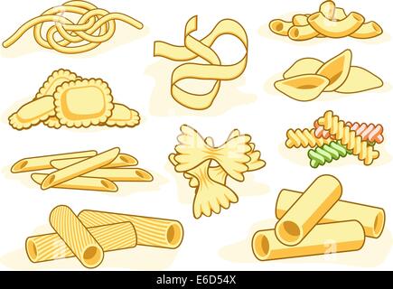 Ensemble d'icônes vectorielles modifiables de différentes formes de pâtes Illustration de Vecteur