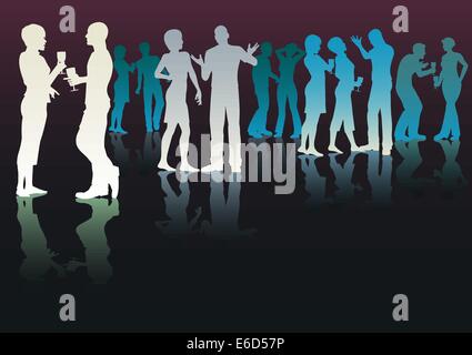 Silhouettes vecteur modifiable de people socializing at a party Illustration de Vecteur