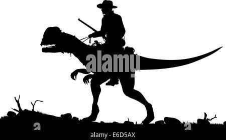 Silhouette vecteur modifiable d'un cow-boy à cheval un Dilophosaurus dinosaure en tant qu'objets séparés Illustration de Vecteur