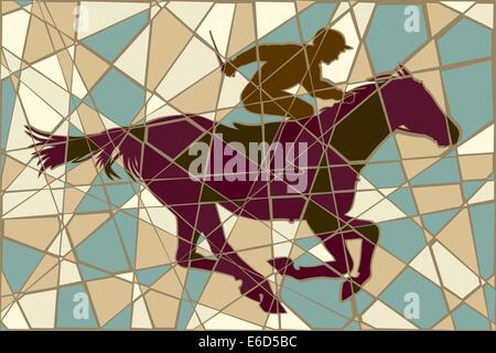 Vecteur modifiable mosaïque illustration d'un jockey à cheval un cheval de course Illustration de Vecteur