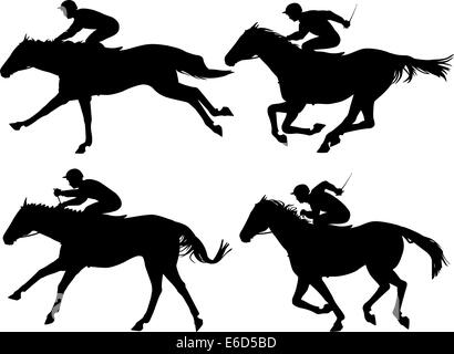 Silhouettes vecteur modifiable des chevaux de course avec des chevaux et des jockeys en tant qu'objets séparés Illustration de Vecteur