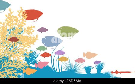 Illustration Vecteur de poissons multicolores et de coraux silhouettes Illustration de Vecteur