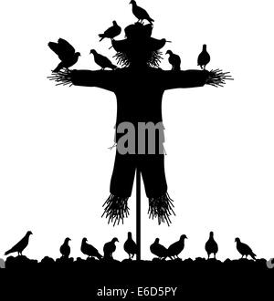 Silhouette vecteur modifiable d'un troupeau de pigeons sur un épouvantail avec tous les chiffres en tant qu'objets séparés Illustration de Vecteur