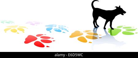 Illustration vectorielle modifiable d'un jeune chien d'ossature et empreintes de pattes colorées avec de l'espace pour le texte Illustration de Vecteur