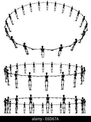 Silhouettes vecteur modifiable de squelettes debout dans un anneau sous trois angles différents Illustration de Vecteur