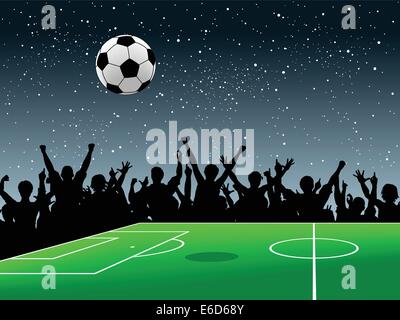Conception d'un vecteur modifiable foule autour d'un terrain de football de nuit Illustration de Vecteur