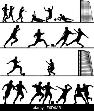 Ensemble de premier plan vectoriel éditable silhouettes d'hommes jouer au football avec tous les chiffres en tant qu'objets séparés Illustration de Vecteur