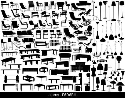 Collection de meubles et de vecteur modifiable luminaire silhouettes Illustration de Vecteur