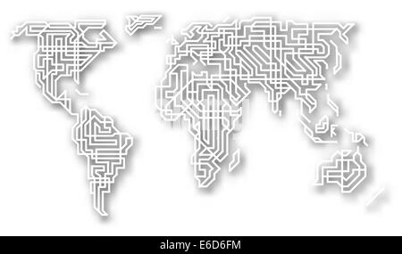 Illustration vectorielle modifiable d'une carte du monde stylisé avec ombre fond faites à l'aide d'un filet de dégradé Illustration de Vecteur