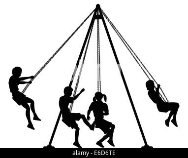 Silhouette vecteur modifiable des enfants sur des balançoires aire avec tous les éléments en tant qu'objets séparés Illustration de Vecteur