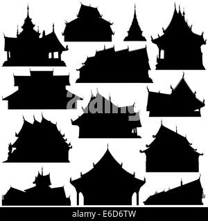 Silhouettes vecteur modifiable de temples en Thaïlande Illustration de Vecteur