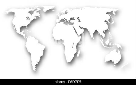 Illustration vectorielle modifiable d'une carte du monde avec ombre portée à l'aide d'un gradient mesh Illustration de Vecteur