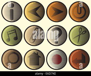 Ensemble de vecteurs modifiables dans le style gravure sur bois icônes web Illustration de Vecteur