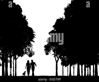 Vecteur modifiable silhouette d'un couple en train de marcher dans un bois Illustration de Vecteur