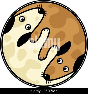 Yin et yang vecteur conception de deux chiens reniflant chaque autres Illustration de Vecteur