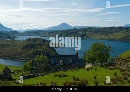 Le sommet de pile sur le Loch Inchard Ben, de Badcall, près de Kinlochbervie, Sutherland, Scotland, UK Banque D'Images