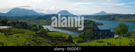 Les pics de Foinaven, Arkle, et pile sur le Loch Inchard Ben, de Badcall, près de Kinlochbervie, Sutherland, Scotland, UK Banque D'Images