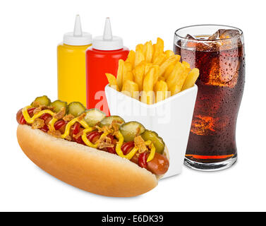 Menu Hot-dog avec frites et cola Banque D'Images