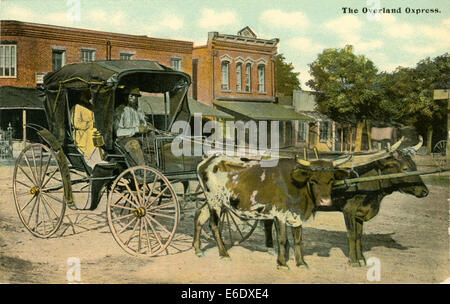 Afro-américain Couple Sitting in Ox-Drawn Oxpress Chariot, 'Overland', North Carolina, USA, Hand-Colored Carte Postale, vers 1910 Banque D'Images