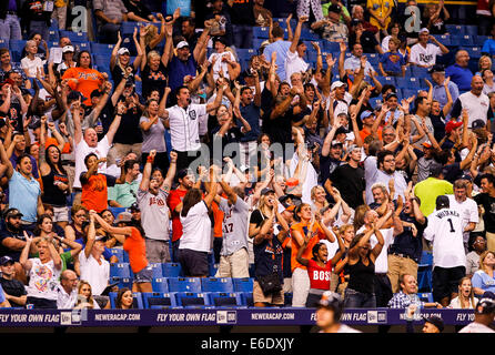 20 août 2014 - Saint Petersburg, Floride, États-Unis - sera VRAGOVIC | FOIS.Detroit fans cheer après Detroit Tigers frappeur désigné Victor Martinez (41) frappe un grand chelem en septième manche off Rays de Tampa Bay relief pitcher Kirby Yates (49) au cours de la Tigers de Detroit à l'Rays de Tampa Bay au Tropicana Field à Saint-Pétersbourg, en Floride le mercredi, Août 20, 2014. (Crédit Image : © Vous Vragovic/Tampa Bay Times/Zuma sur le fil) Banque D'Images