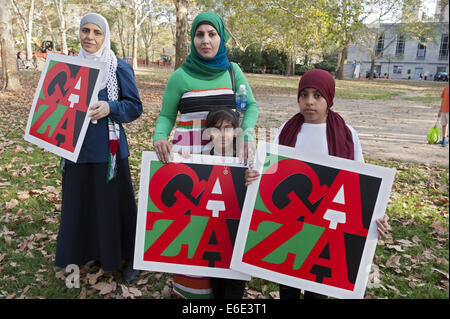 Rassemblement pour la Palestine à Cadman Plaza Park à Brooklyn à New York, août20, 2014. Banque D'Images