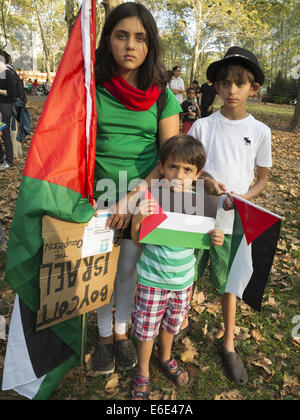 Rassemblement pour la Palestine à Cadman Plaza Park à Brooklyn à New York, août20, 2014. Banque D'Images