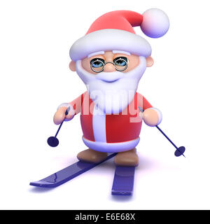 3D render of Santa Claus sur une paire de skis Banque D'Images