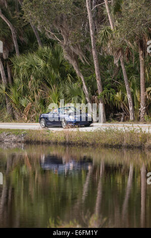 Couple de retraités roulant Porsche Boxster racé, FL, USA Banque D'Images