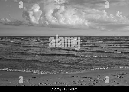 Long Island Sound, New Jersey Giant's neck Beach en noir et blanc Banque D'Images