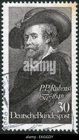 Timbre-poste imprimé en Allemagne, dédié à la 400e anniversaire de la naissance de Peter Paul Rubens, dépeint un auto-portrait Banque D'Images