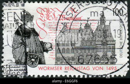 Allemagne - circa 1995 : timbre-poste imprimé en Allemagne, dédié à la 500e anniversaire de la diète de Worms, vers 1995 Banque D'Images