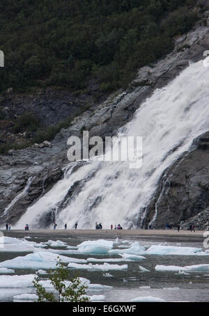 Nugget Falls, également connu sous le nom de Nugget Creek Falls ou Mendenhall Glacier Falls, est une chute d'eau en aval du glacier de pépite, Nea Banque D'Images