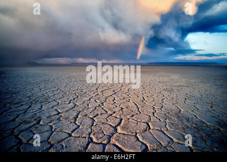 Alvord Desert avec arc-en-ciel. Harney Comté (Oregon). Banque D'Images